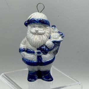 Vtg Eldreth Pottery Santa Claus Ornament with Toys Salt Glaze Christmas Ornament